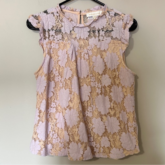 Monteau Tops - Monteau Pink Floral Lace Ruffle Sleeveless Top Size XL